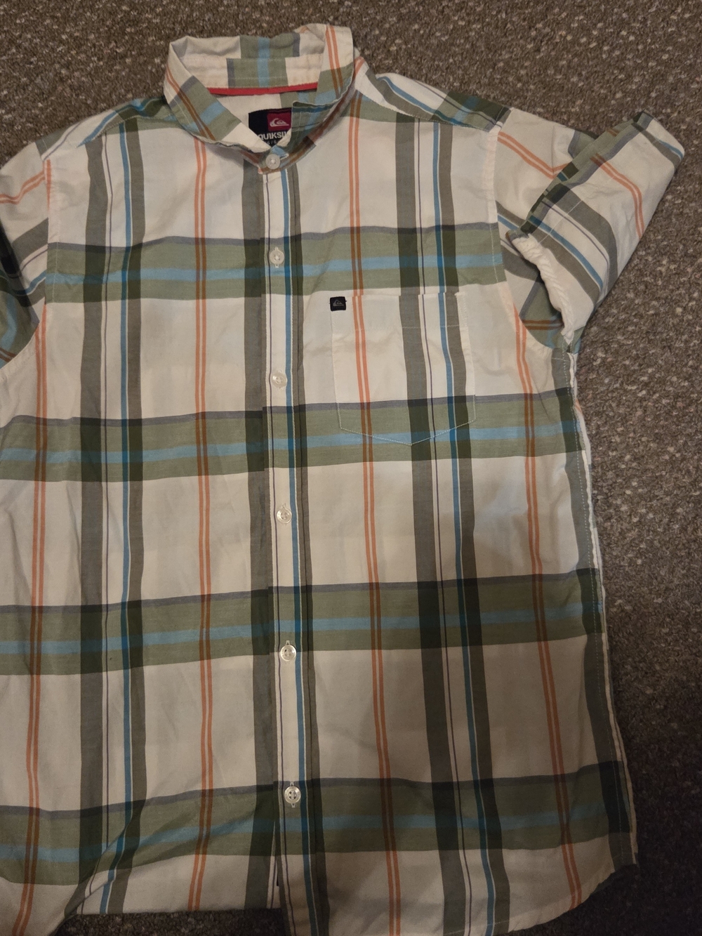 Quiksilver Men’s Short-Sleeve Plaid Button-Up Shirt - Olive, Blue, Orange, White